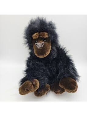Vintage Black Gorilla Plush Stuffed Animal Toy 12" Brown Face 1991 Zoo Palz